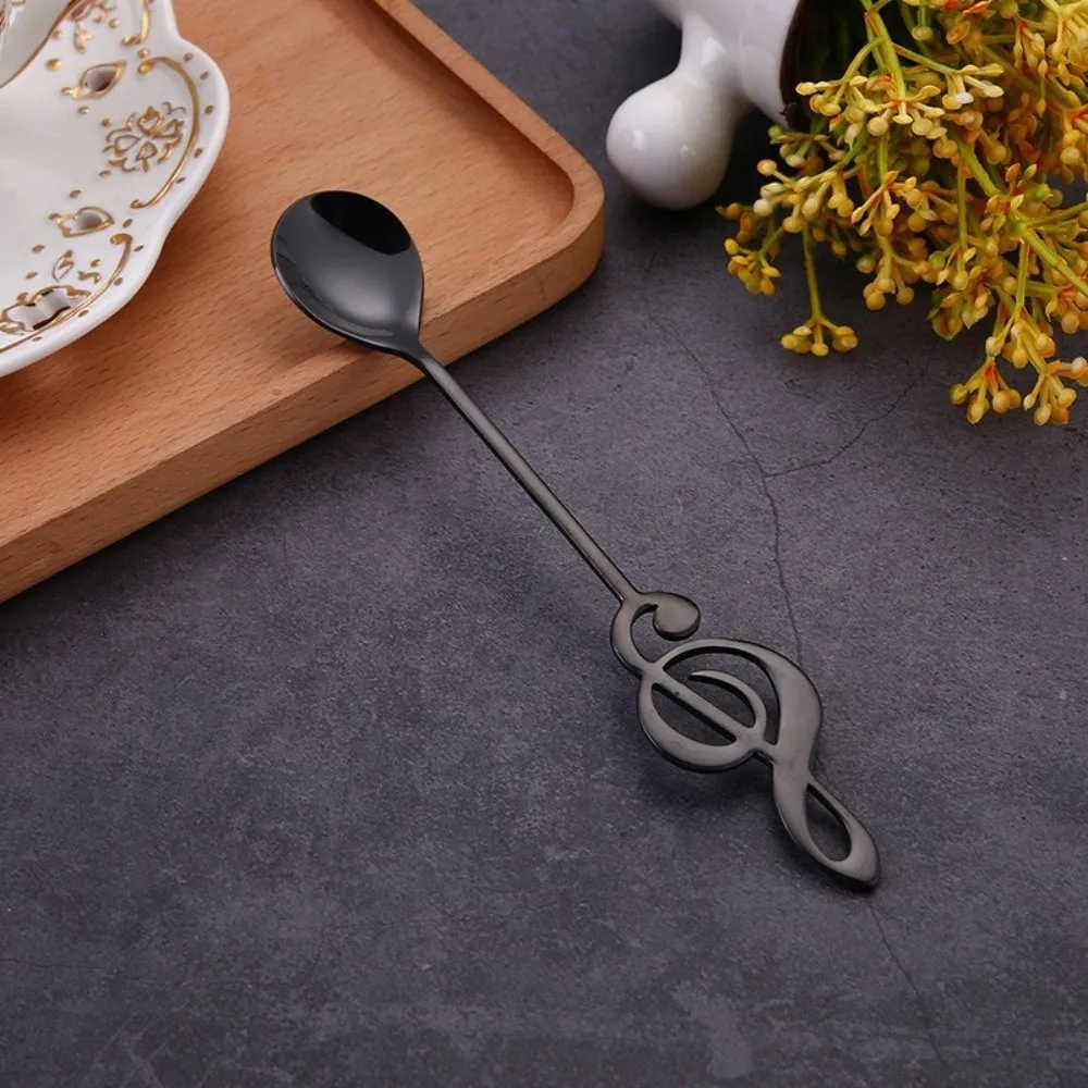 Music Bar Musical Note Spoon Kitchen Tableware Ice Cream Spoon Mug Teaspoons 304 Stainless Steel Dessert Tea Accessories
