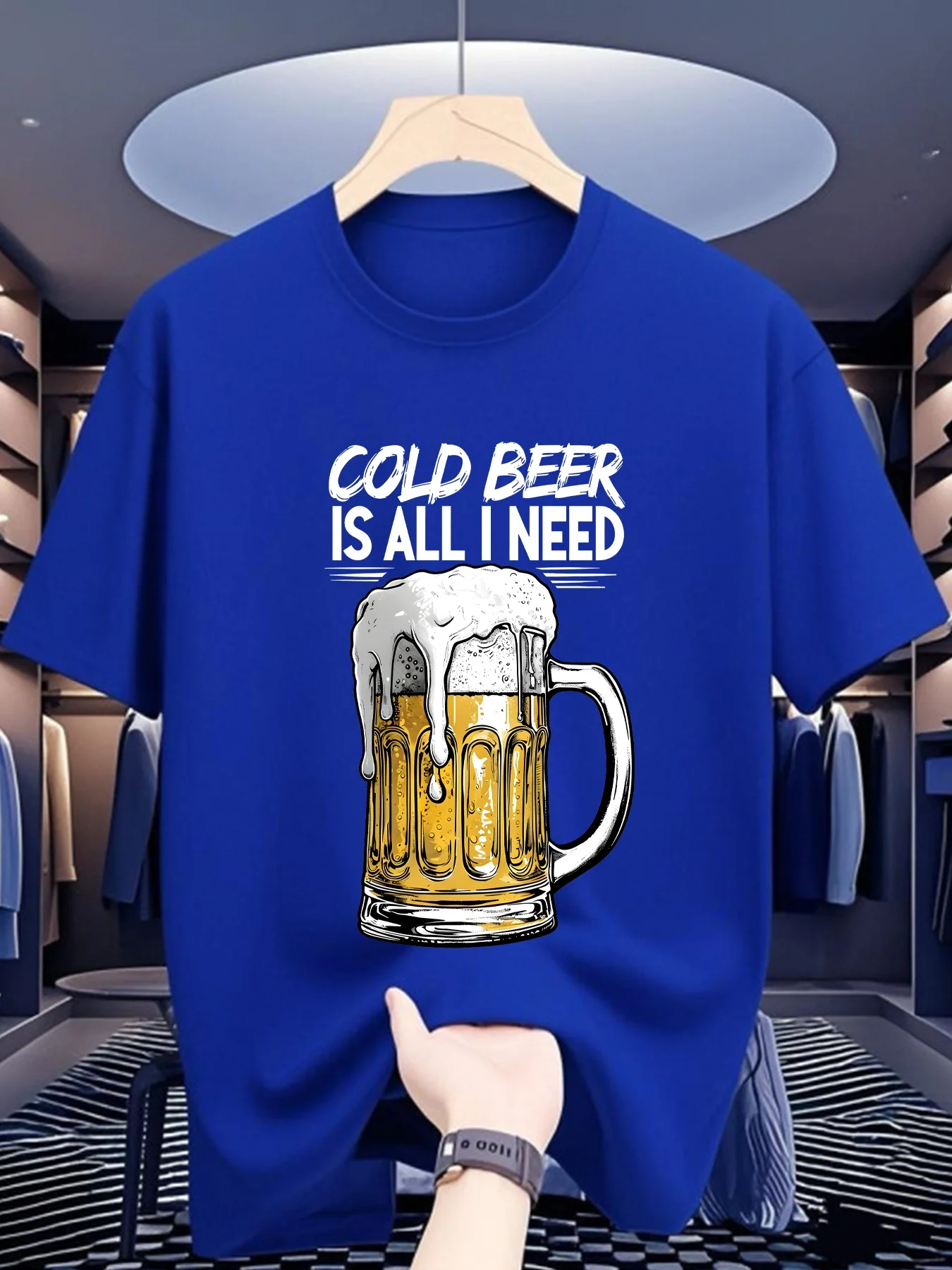 

Beer Mug Cold Beer Is All I Need Graphic Men's Short Sleeve T-Shirt Casual Summer Travel Tee