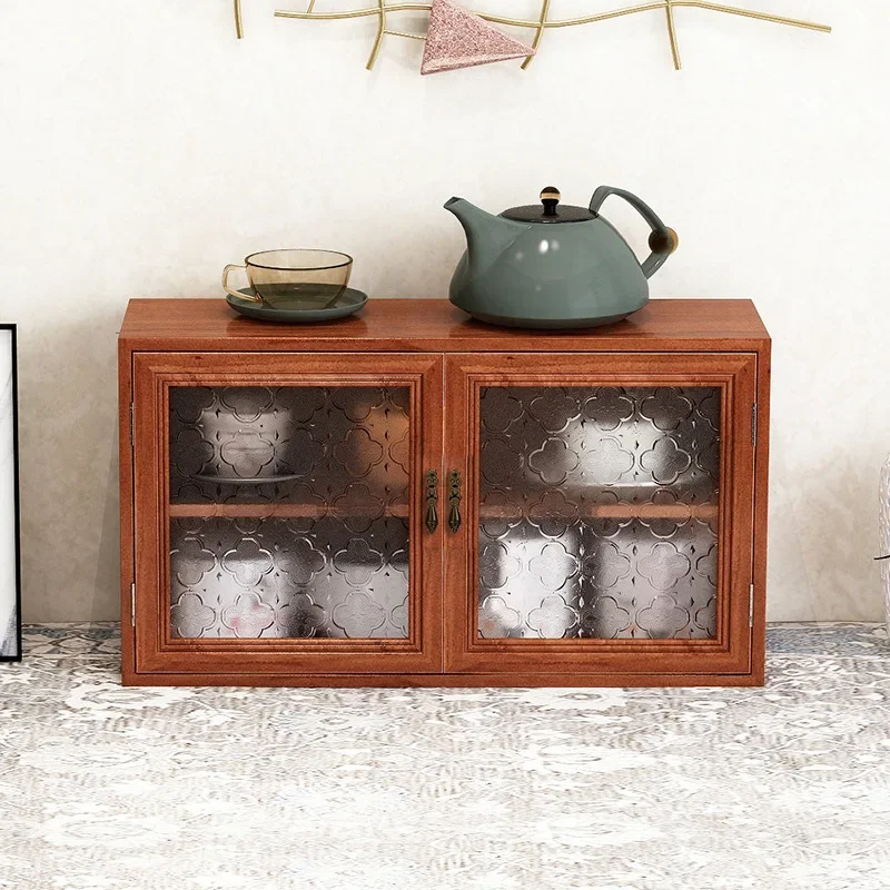 New Desktop Cabinet, Dust-Proof Storage Box, Crabapple Glass Tea Set, Solid Wood Plaid Table Handle Cup