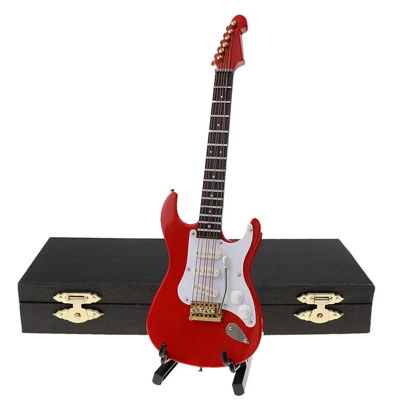 Houten Muziekinstrumenten Collection Decoratieve Ornamenten Mini Elektrische Gitaar Met Ondersteuning Miniatuur Model Decoratie Geschenken