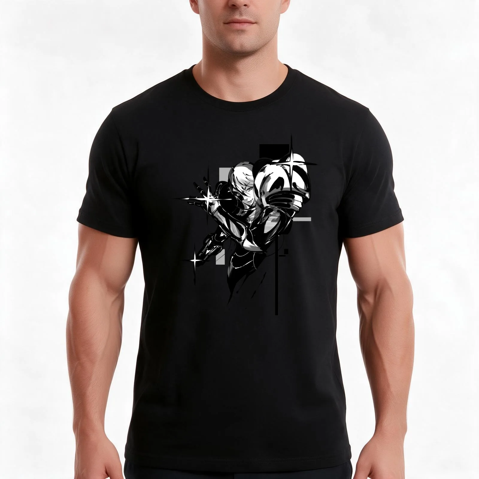 Samus Henshin T-Shirt, Summer Casual Cotton Tee, Oversized Streetwear Tops, Vintage Graphic Print, Loose Fit Short Sleeve