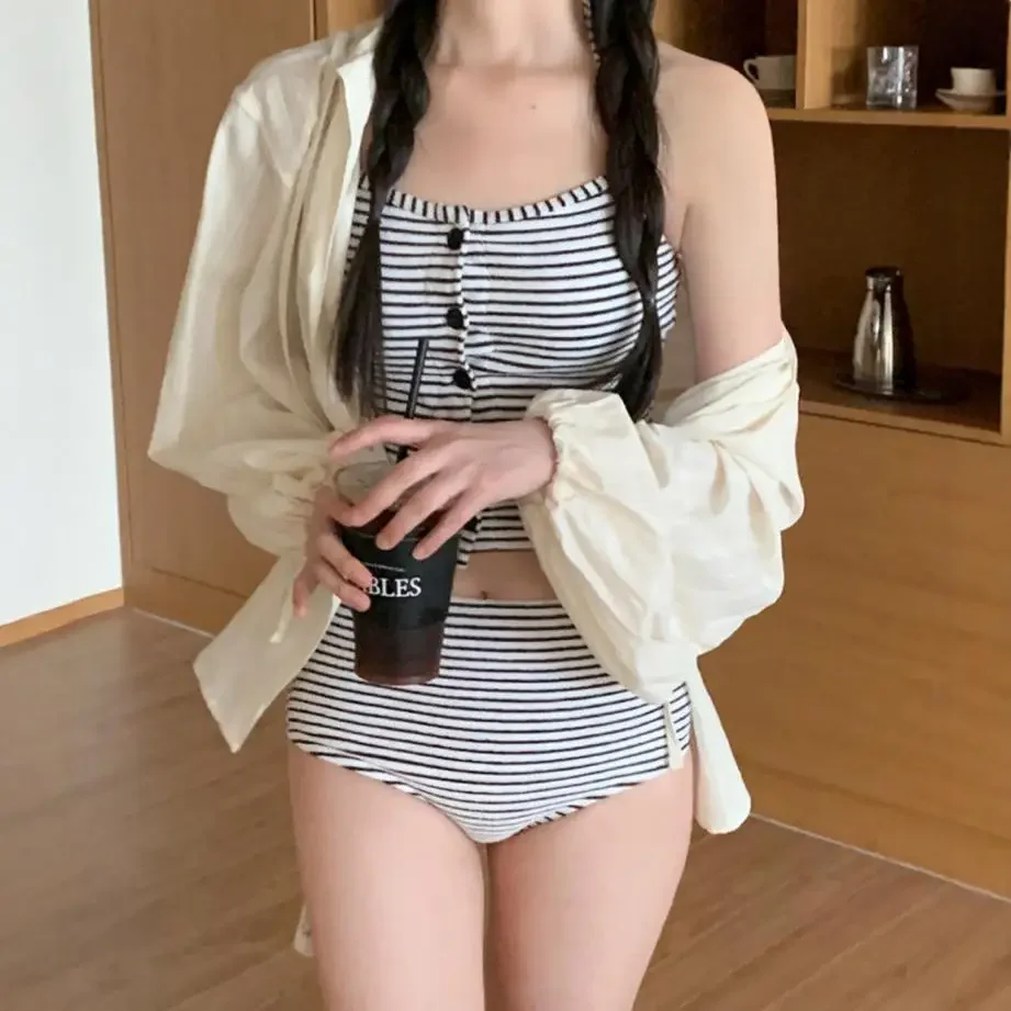 حار بيع الموسم الكورية الرغبة النقية عالية الخصر التستر شريط بيكيني للنساء مجموعة ملابس السباحة قطعتين ملابس السباحة الإناث البطن