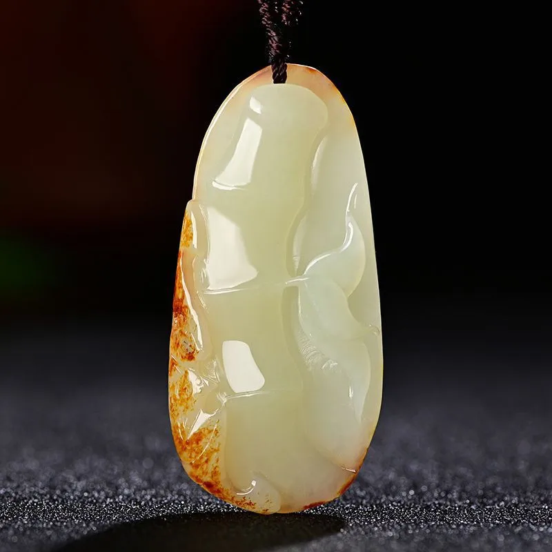 Hotan White Pendant, Red-Skin Stone, Sheep Fat Jade Design, Unisex Sweater Chain