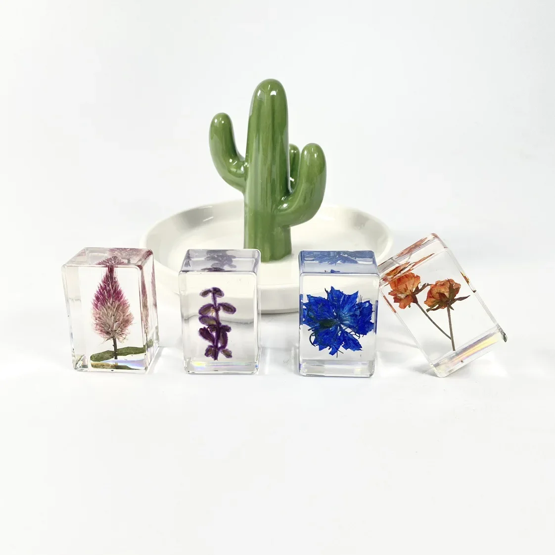 10pcs Dried Flower Specimen Clear Resin Cube Paperweight Kids Party Favors Scientific Educational Toy Office Table Decor