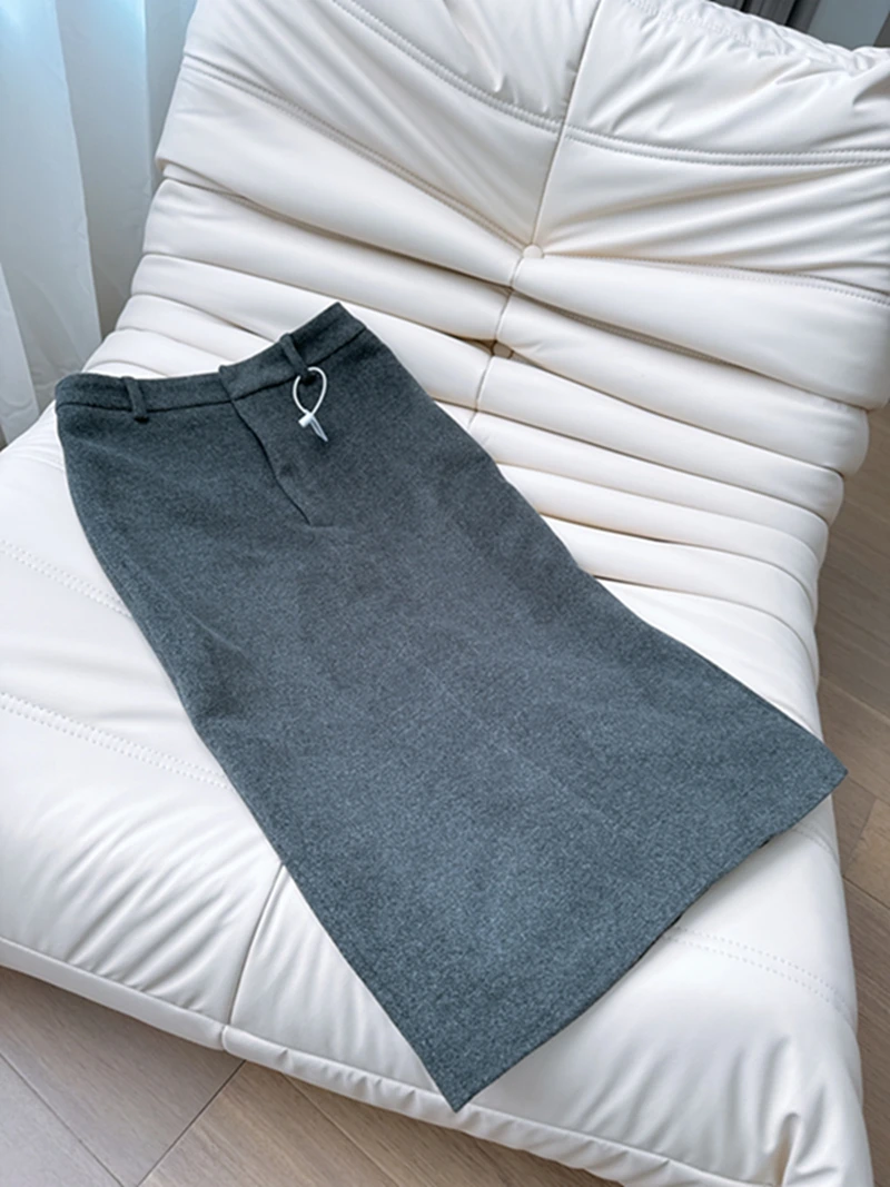 

Юбка миди А-силуэта с высокой талией и разрезом сзади, прямая облегающая юбка-карандаш, ретро-юбка из шерсти для женщин