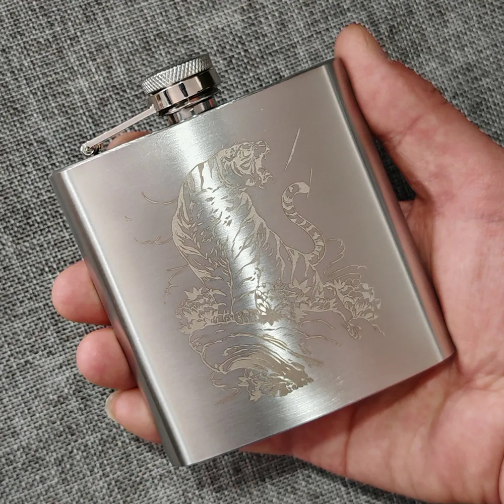 

Roar Tiger SUS 304 6 OZ Hip Flask Food Grade Stainless Steel Brush Finish Pocket Travel Flask Out Door Drinkfor Whisky Alcohol