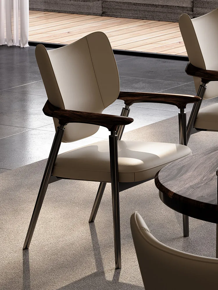 

Good Quality Guest Chair Designer, Solid Wood Walnut Dining Chair, Tea Room Leather Tea Chair