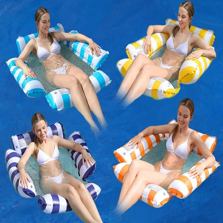 Mesh Material Inflatable Hammock Swimming Water Sofa New Nylon Mesh Floating Bed PVC Inflator Four-tube Inflatable Floating Row