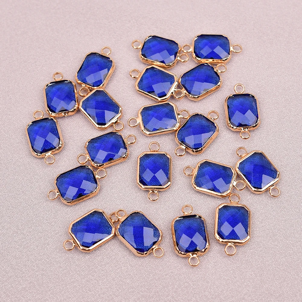 

APDGG A006 20 Pcs Sky Blue Crystal Gold Plated Glass Spacer Beads Connector Pendant For Jewelry Making DIY