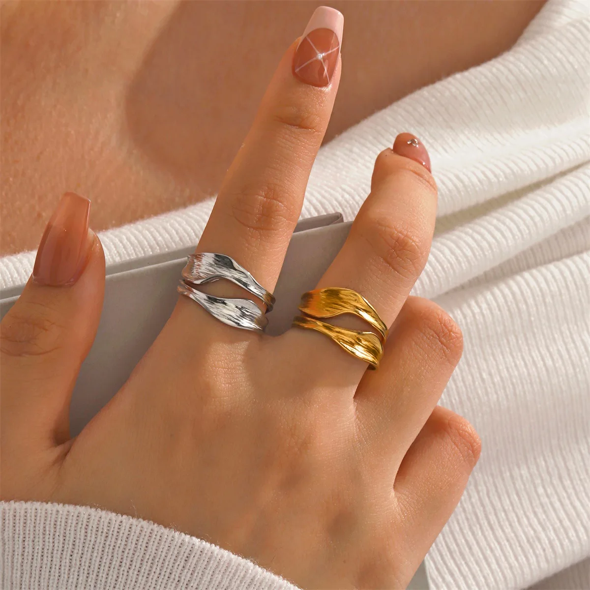 Stainless Steel Irregular Abstract Adjustable Ring Vintage Finger Jewellery For Women