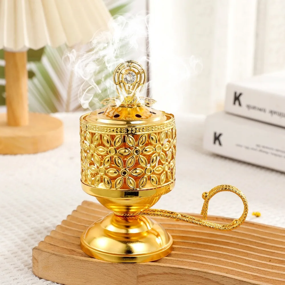 

New Traditional Middle Eastern Arabic Incense Stove Handheld Metal Incense Stove Gold Aromatherapy Furnace Art Decorative