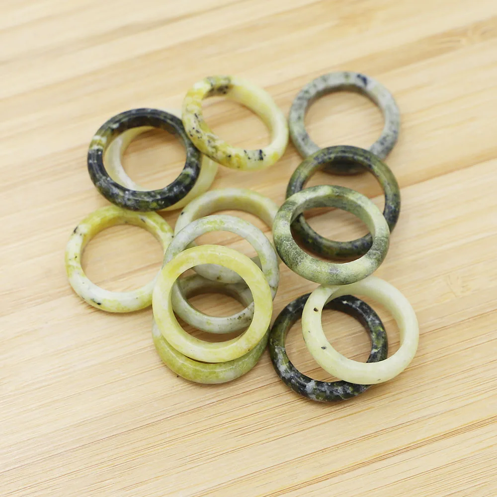 6MM Hotsell New Natural Stone Seagrass Yellow 18# Rings Jewelry Trendy Reiki Charms Girls Fashion Party Gifts Wholesale 12Pcs