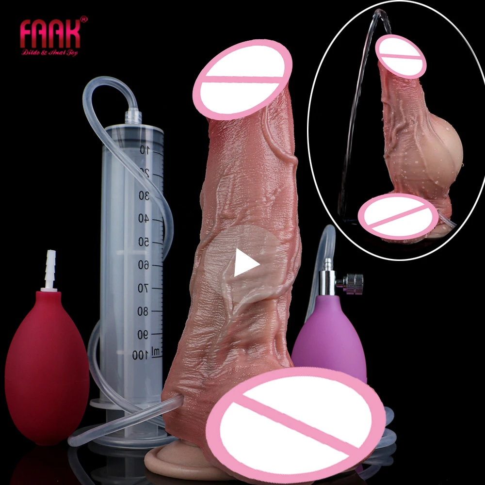 FAAK Clear Blood Vessel Realistic Inflatable Squirting Dildo With Sucker Sex Toys For Women Anal Dilator Ejaculation Penis