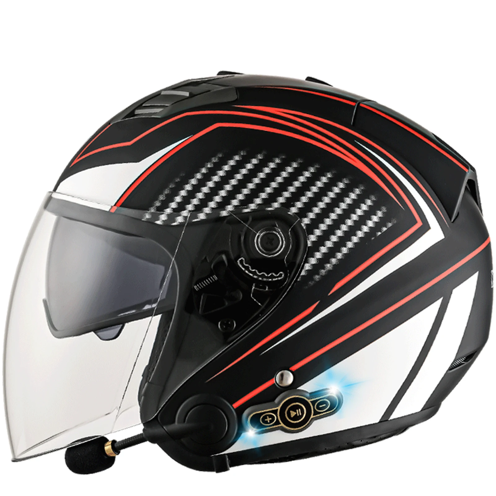 

Men Women Open Face 3/4 Bluetooth Built-In Motorcycle Helmet DOT Approved Waterproof Double Anti-Fog Anti-Scratch Visors