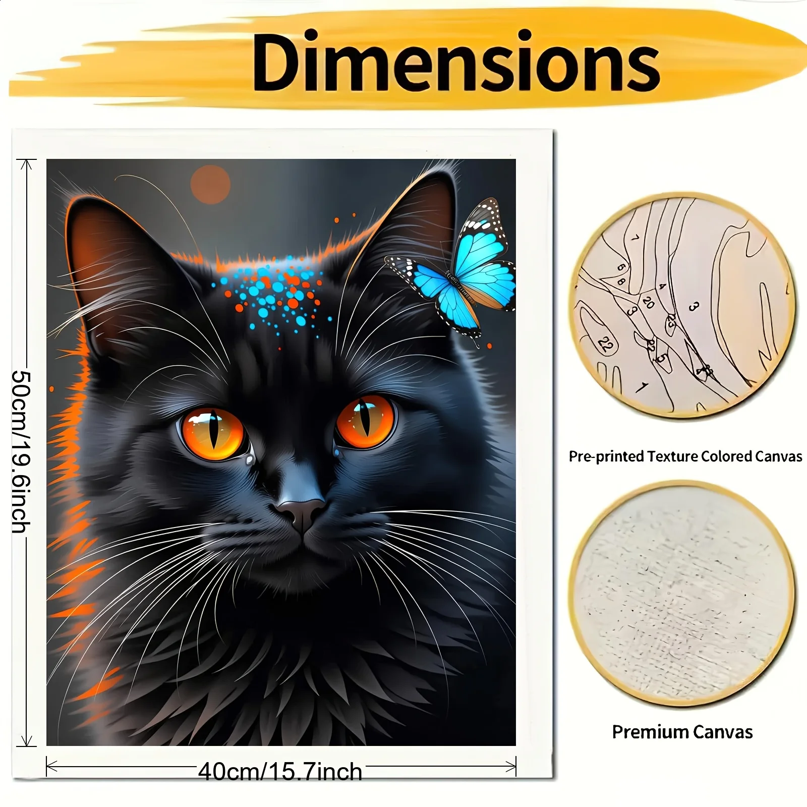 [2D Flat Frameless][Professional Art Use] 1pc Adult DIY Paint by Numbers Kit - Hand-Colored, Unique Black Cat with Orange Eyes a