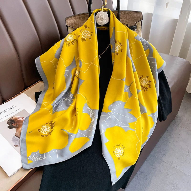 Design Twill Silk Square Scarf Women Luxury Brand Hijab Scarves Headband Foulard Ladies Shawl Wrap Echarpe Foulard Bandana 2024