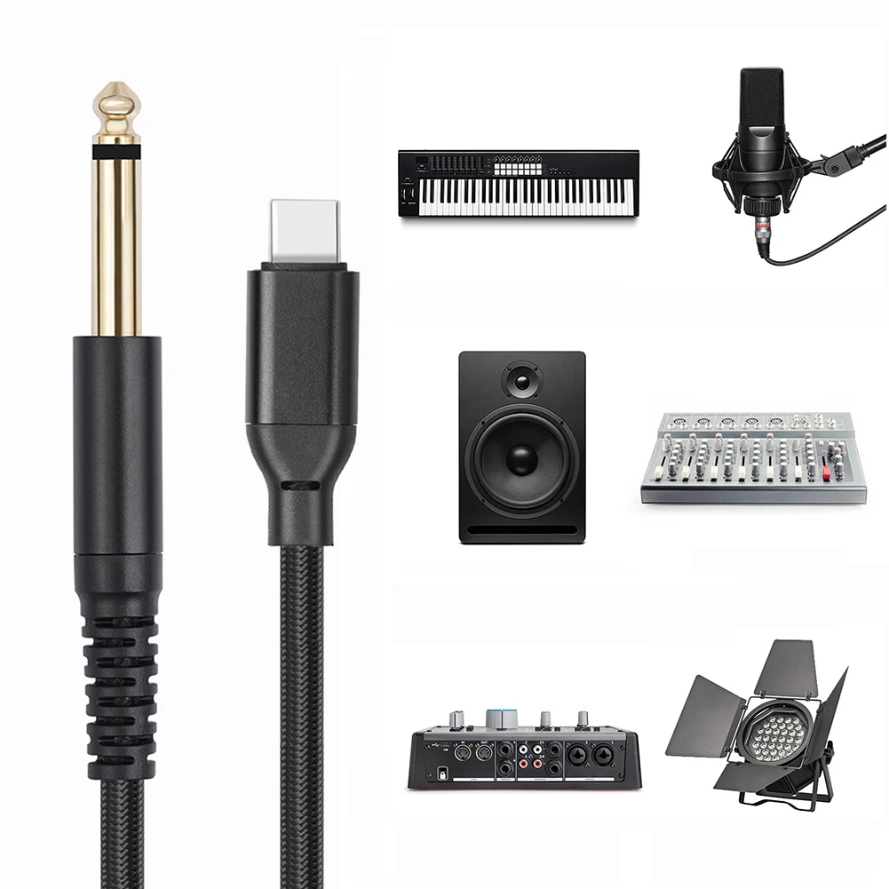 1/2/3M Type C To 6.35mm 1/4 Inch TS Guitar Audio Cable Guitar To USB C Record Cable for Home Theater Mixer Electric Bass Guitar