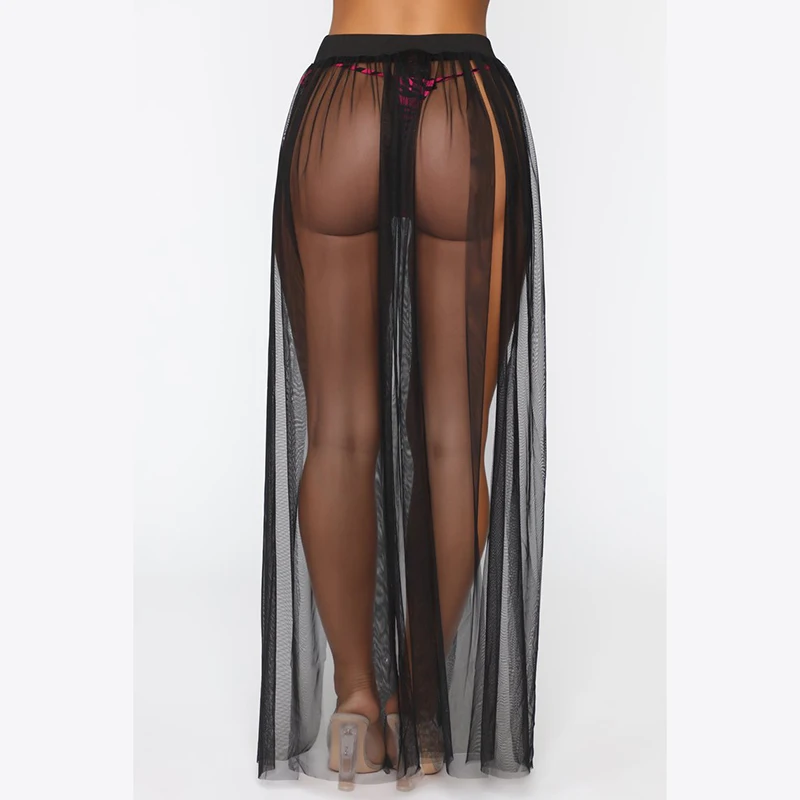 Women Beach Mesh Sheer Skirts Swim Wear Pareo See Through Ladies Clothes Bikini Cover Up Wrap Long Sarong Holiday Fashion New