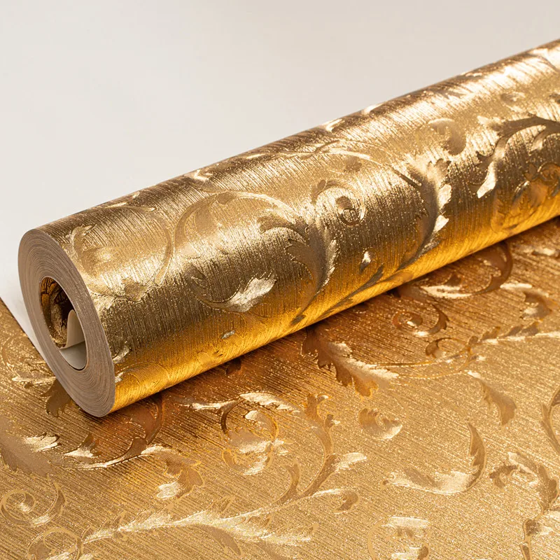 Golden Foil Damask Wallpaper Metallic 3D Embossed Gold Floral Wall Paper Roll for Ceiling KTV Hotel Living Room Home Decor