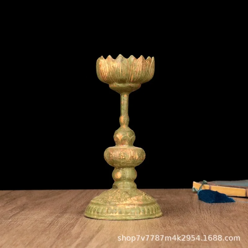 Brass alloy craft lotus candlestick home living room decorative ornament