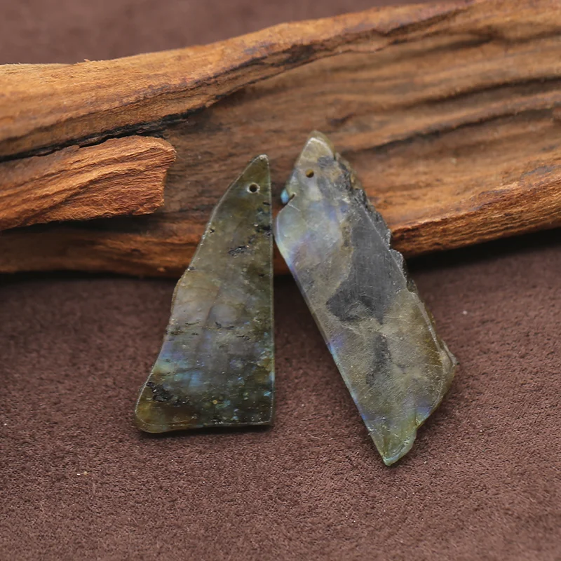 

Natural Stone Labradorite Nugget Earring Beads Semiprecious DIY Jewelry Making Crafts Accessory 34x18x3mm 7g