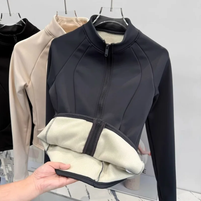 جديد الرياضة النسائية الخريف والشتاء مبطنة بالصوف الدافئة الوقوف طوق اليوغا الجري ركوب الدراجات اللياقة البدنية #1