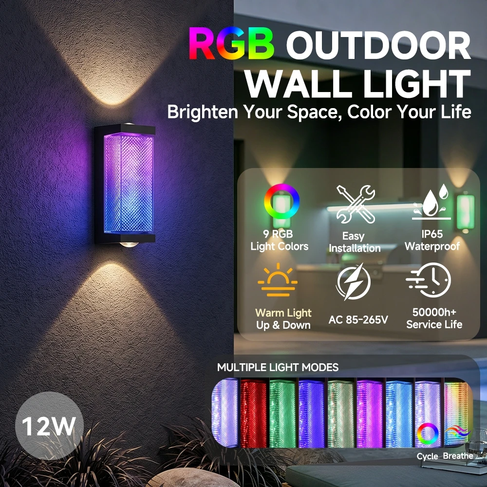 Outdoor Wall Light 85-265V RGB option Warm Light IP65 Waterproof 12W Garden Corridor Balcony wall lamp courtyard exterior Stair