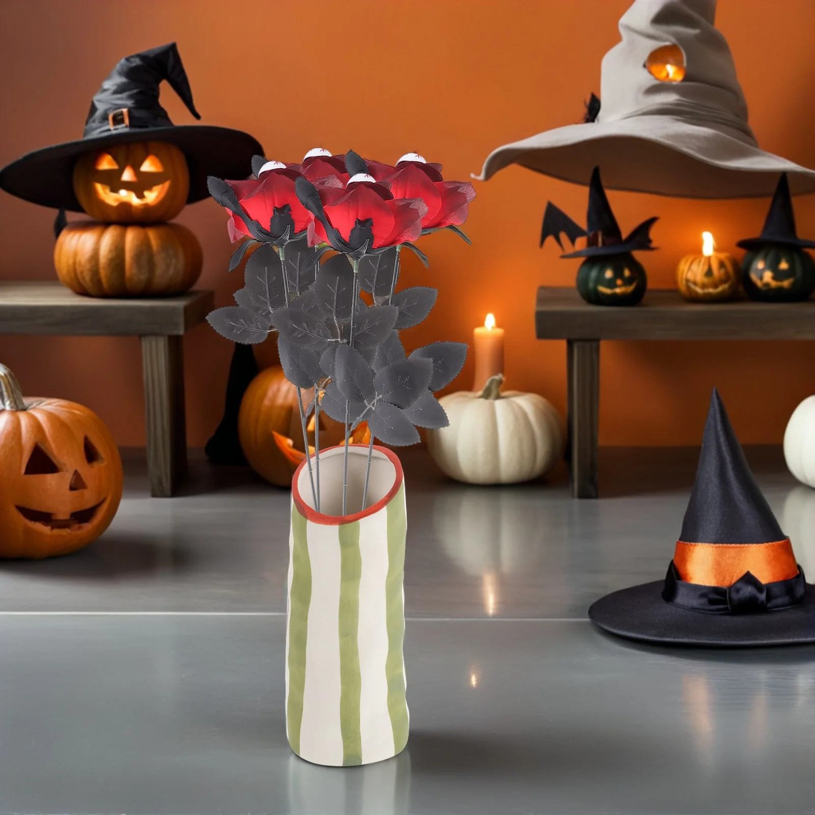 

12Pcs Artificial Rose Eyeballs Halloween Faux Flower Spooky Party Decor Indoor Outdoor Reusable Decoration Halloween Rose