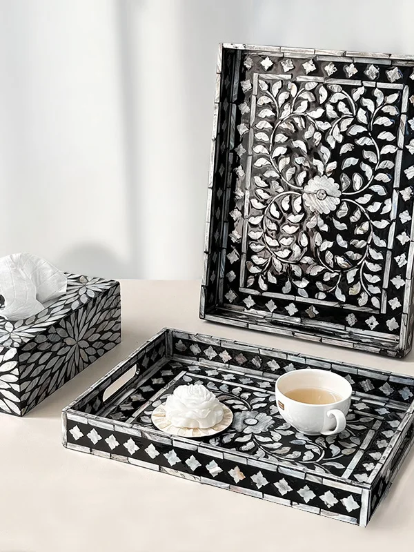 

l ell Decorative Plate Rectangular Tea Tray Cross-Border Home Desktop Storage Tray Handmade Nordic Sle Diningware