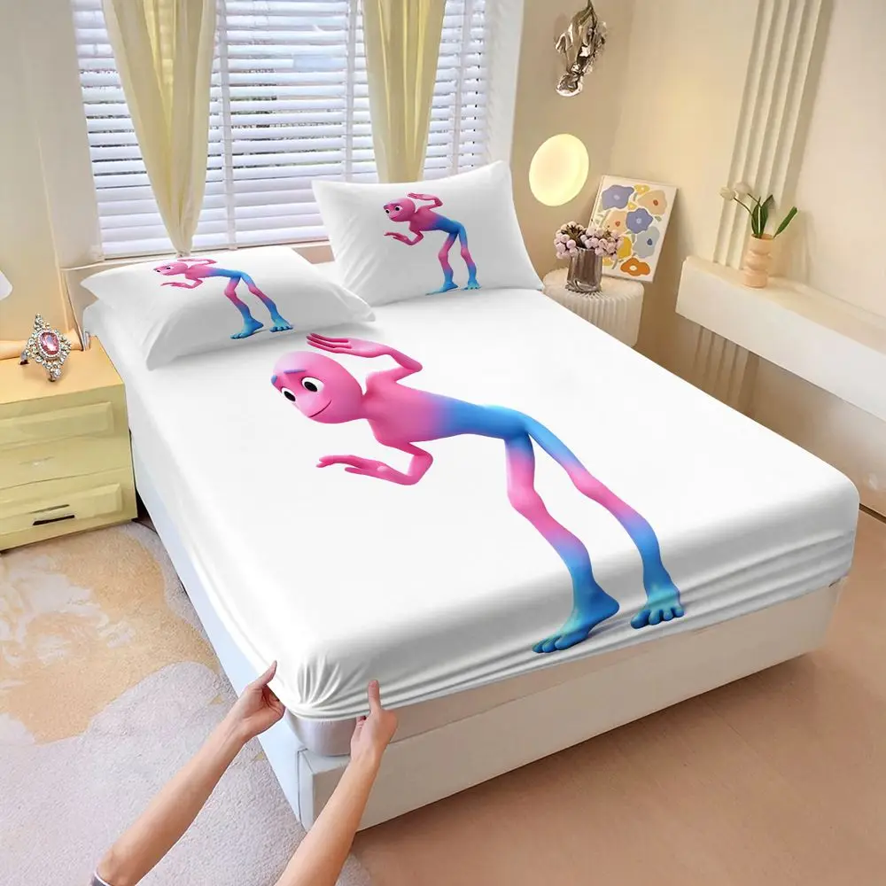 Pink Blue Gradient Alien Print Fitted Sheet Set Bed Sheet Set Bedding Set No Fillers HD Digital Print Soft Guest Room Sheet