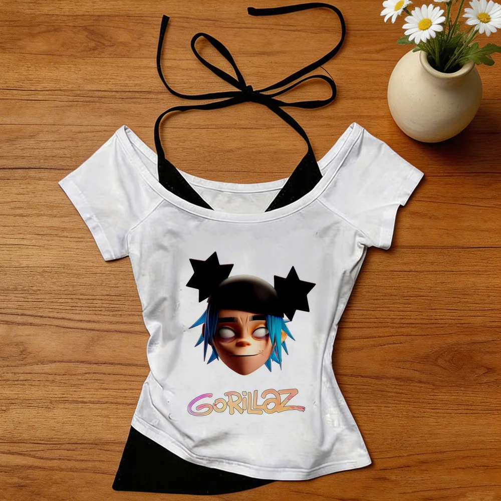 Gorillaz cropped top women harajuku korean fashion y2k graphic japan top tees grunge gothic party japanese anime