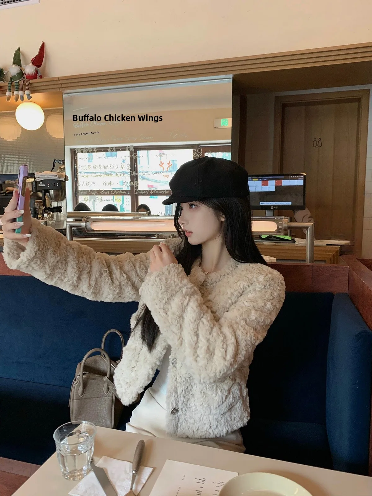 

Good Morning Fan Fan Hand-Sewn ort Jaet Женское зимнее пальто Теплая внутренняя хлопковая кожаная шуба Long Sve Commute Sle