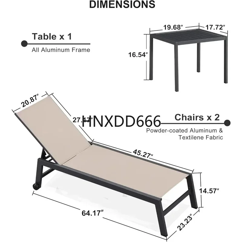 2-Piece Textilene Patio Lounge Chair Set with Wheels and Side Table - Beige Sunbathing Pool Chairs