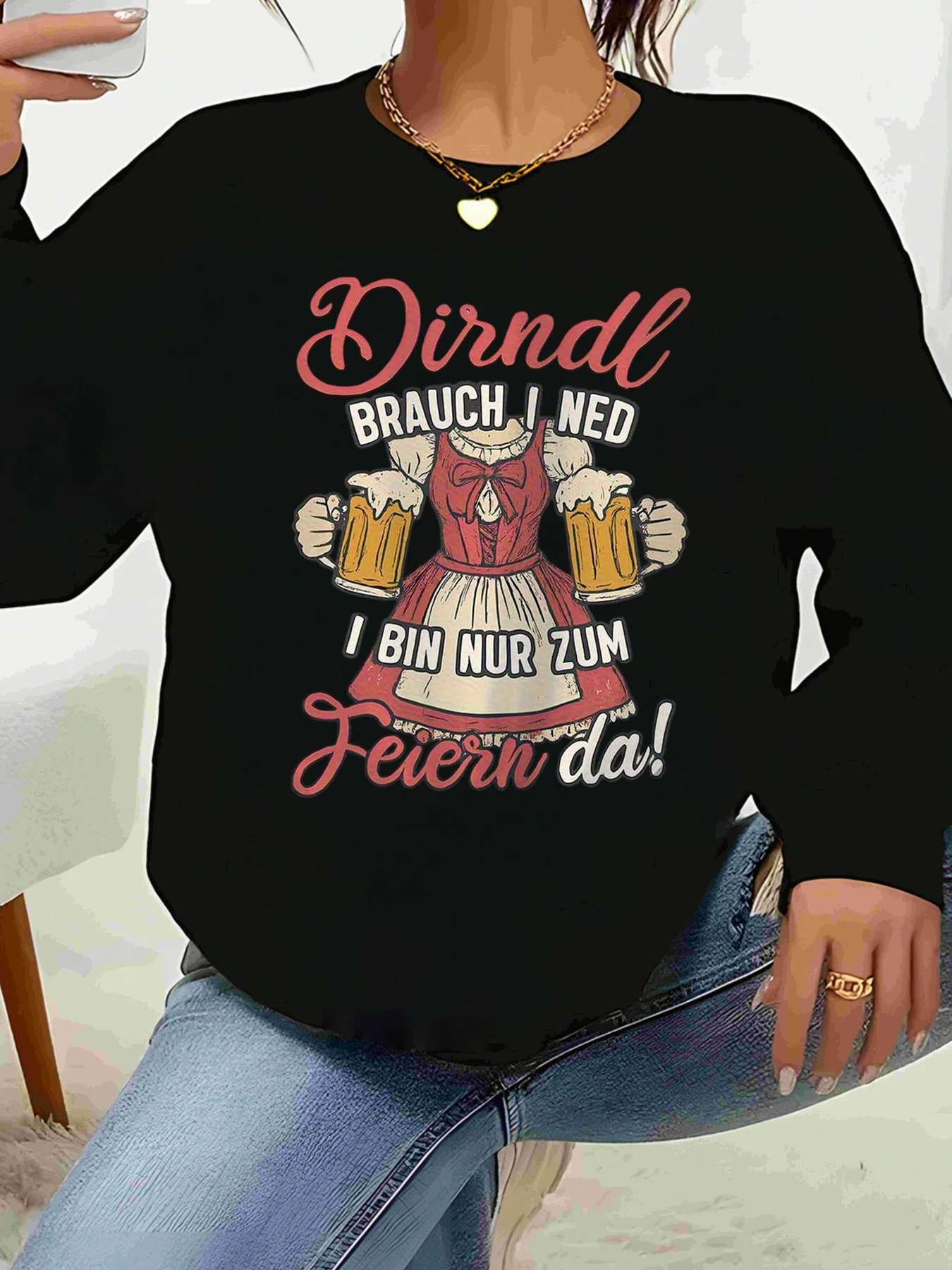 Dirndl bière imprimé haut à manches longues Oktoberfest tenue décontractée tenue de fête pour femme