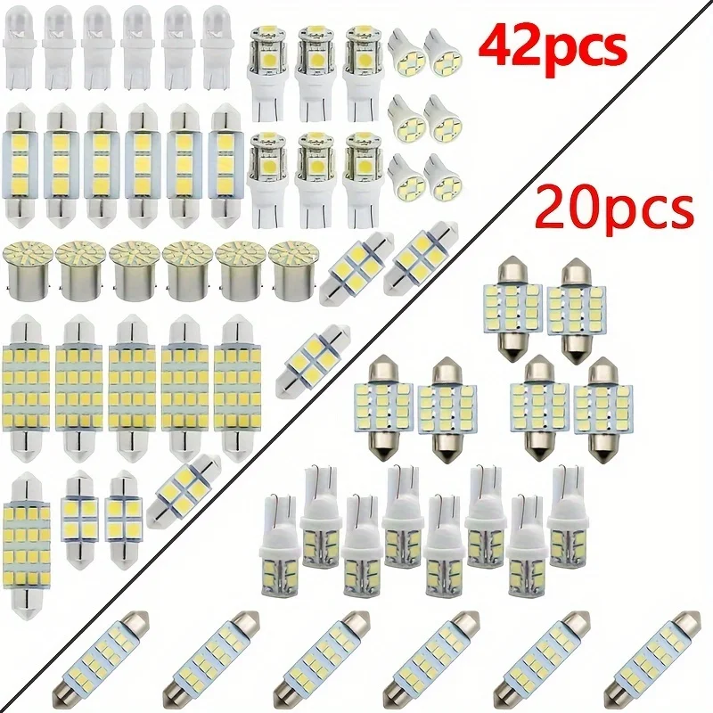 

42pcs/20pcs Car LED Combination Set Lamp T10 Wide Lamp Double Point Reading Lamp White Auxiliary Lamp Door Lamp Interior Ceiling
