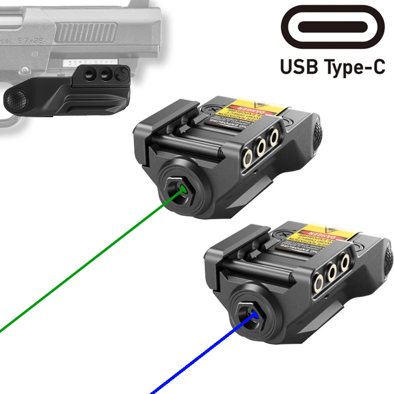 

USB Rechargeable Green Blue Laser Sight with Constant Pulse Output Picatinny Rail For Fullsize Compact Subcompact Pistol Lazer