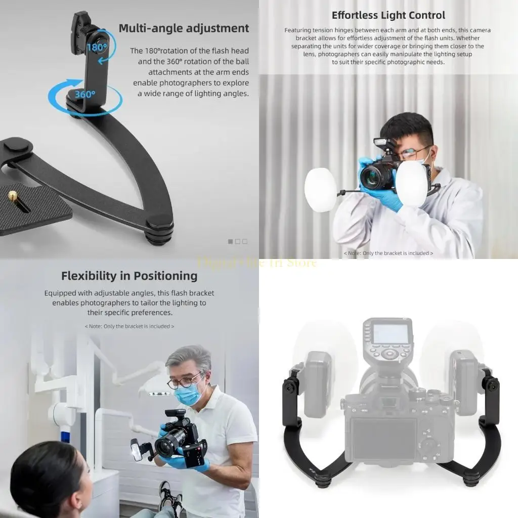 E06D MFDB Metal Photography Flash Bracket Гибкий дизайн двойной головки для MF12-DK1