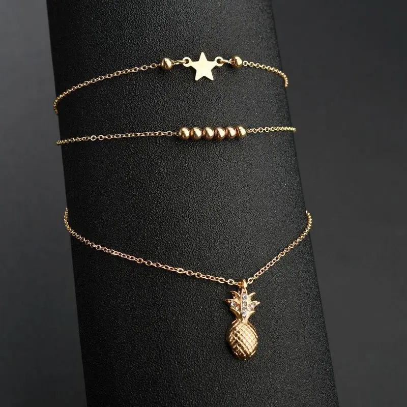 Popular Girl Anklet 2025 Fashion New Anklet Wild Personality Pineapple Star Simple Double Layer Anklet Women Wholesale Anklelets