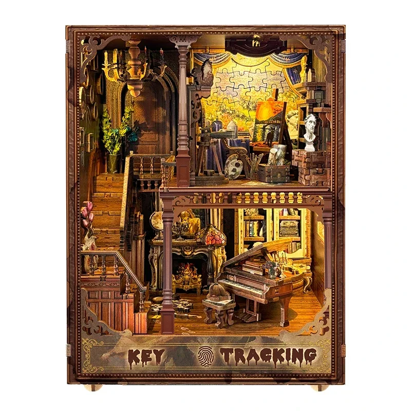 Miniature Bookshelf Key Tracking Book Nook DIY Wooden Shelf Insert Model Kits