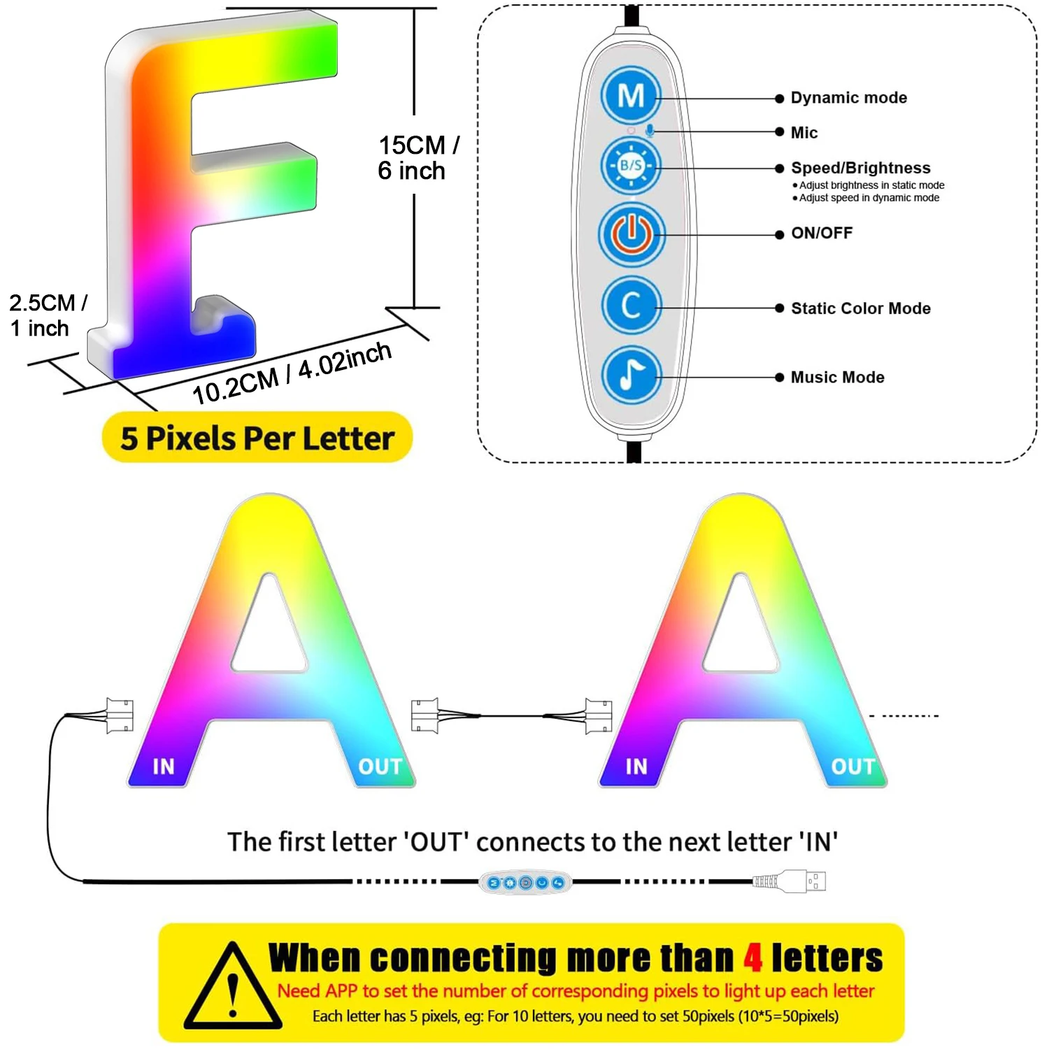 Alphabet Led Letter Light Colorful with Smart APP MeRGBW Music Sync Sign Light for Boy Girl Kids Gift Decor Night Light Letter F