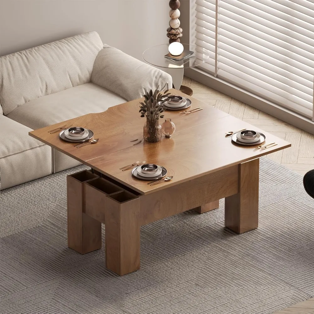 Z Lift Top Wood Coffee Table With Hidden Compartment Storage 43-Inch Large Lifting Rectangle Center Tea Table For Home Living Ro
