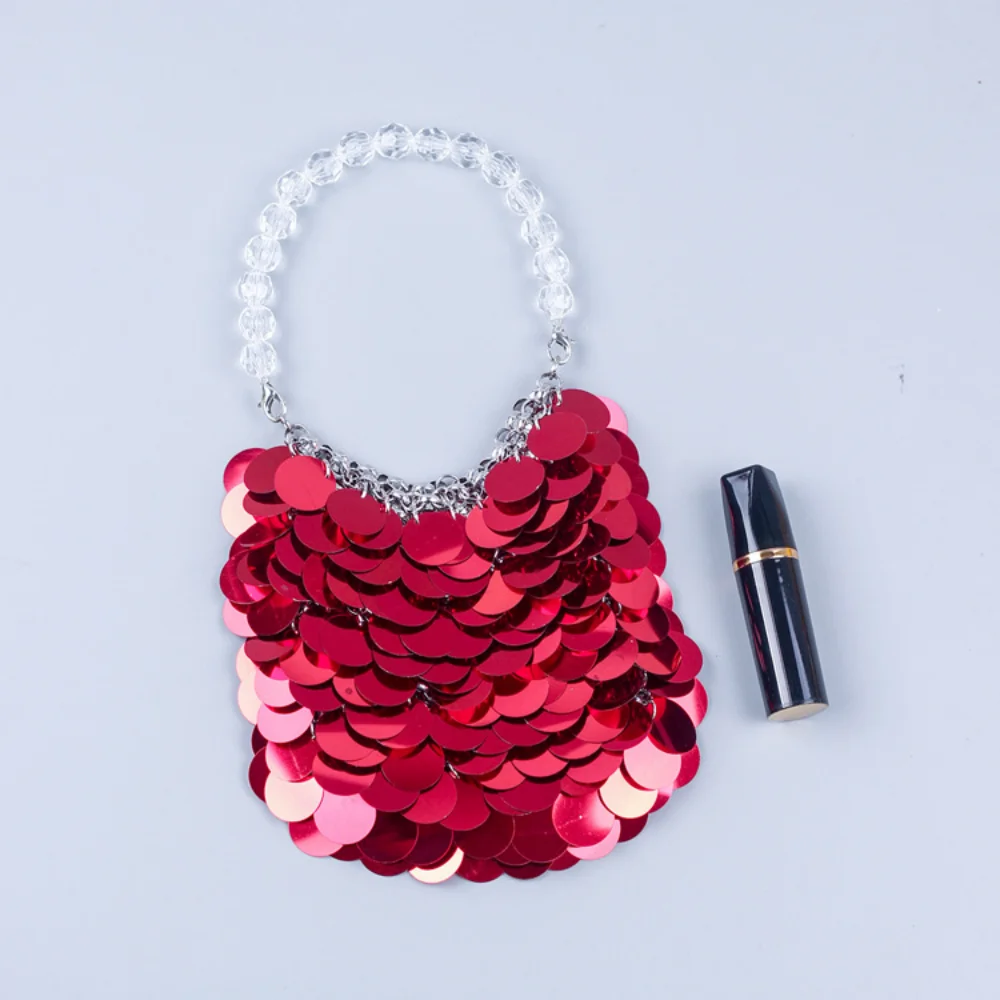 Bolsos de lentejuelas con cuentas para mujer, bolsos de noche, bolso de hombro tejido con cadenas, bolso de mano de diseñador de lujo para fiesta y boda