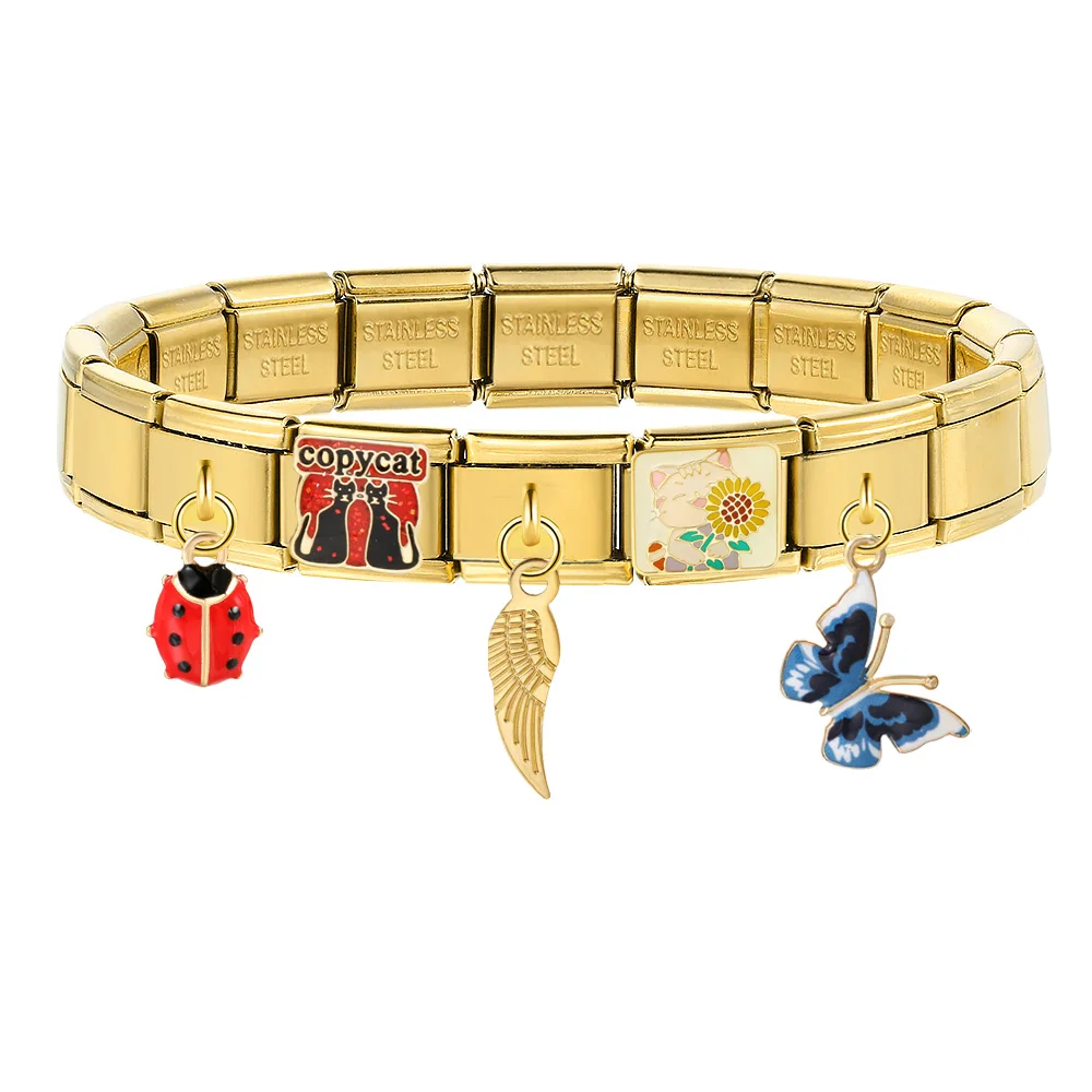 1 Stück Edelstahl-Gliederkette, passend für 9 mm, modischer Schmetterling, Kürbis, Auto, Krone, rote Lippen, italienische Charms-Anhänger, Schmuckherstellung, DIY-Armband – Detail 2