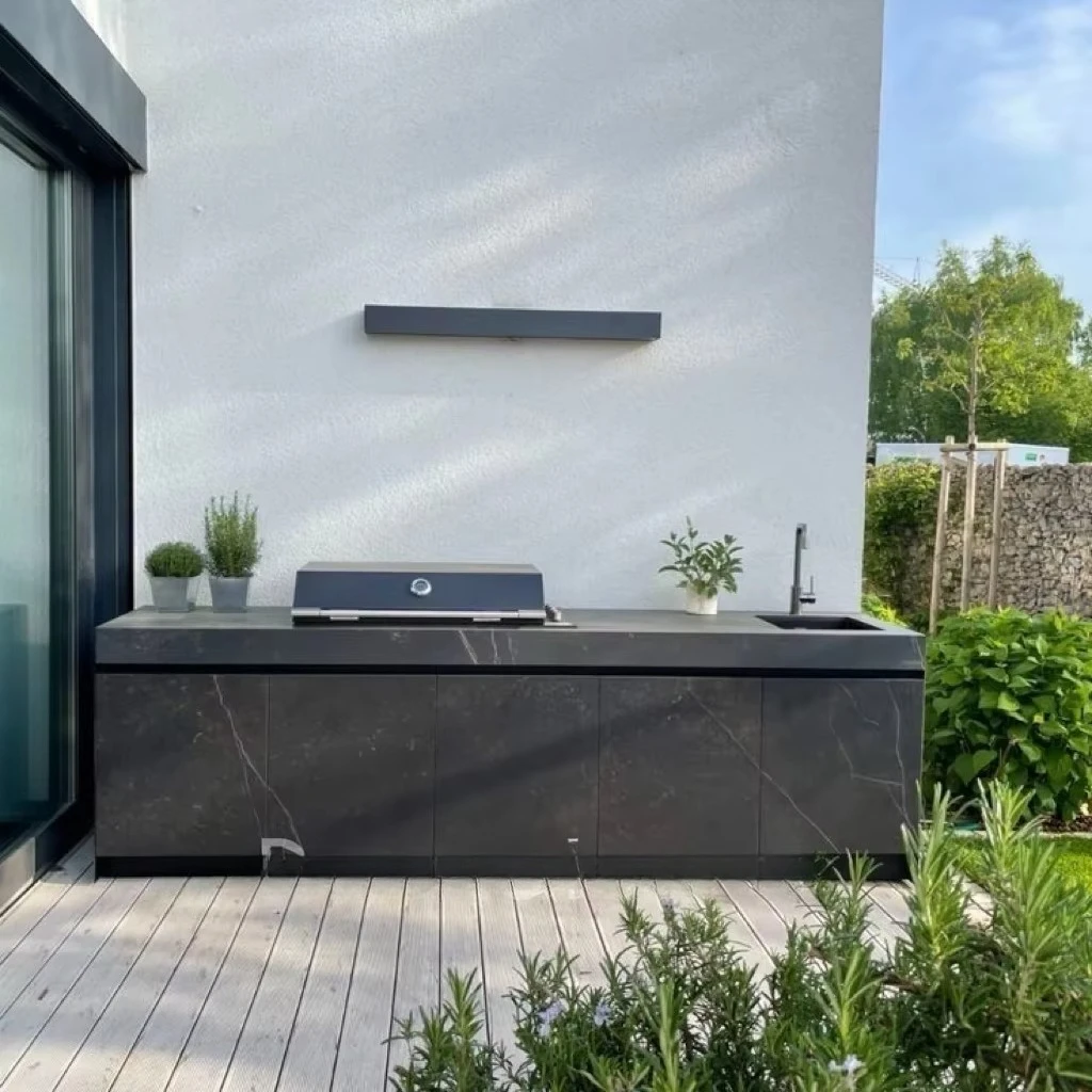 Modular outdoor cabinet stainless steel barbecue island pod with grill and sink, customizable