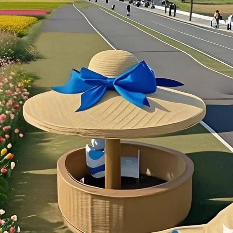 Rattan straw hat parasol holiday wind waterproof sun protection leisure camping