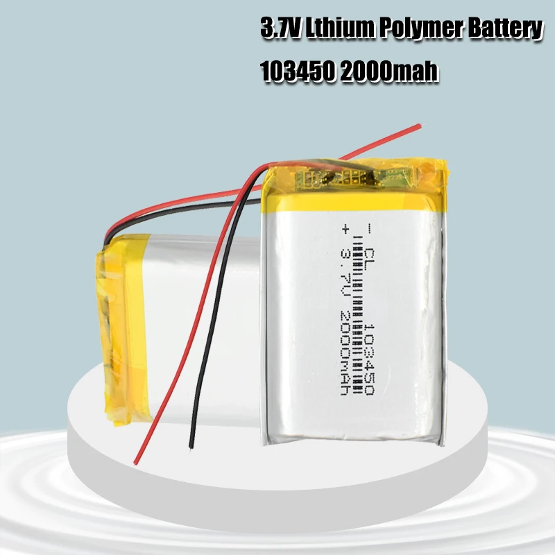 3.7V 2000mAh 103450 Lipo Polymer Lithium bateria recarregável para navegador GPS MP5 GPS Bluetooth Speaker headset e-book câmera
