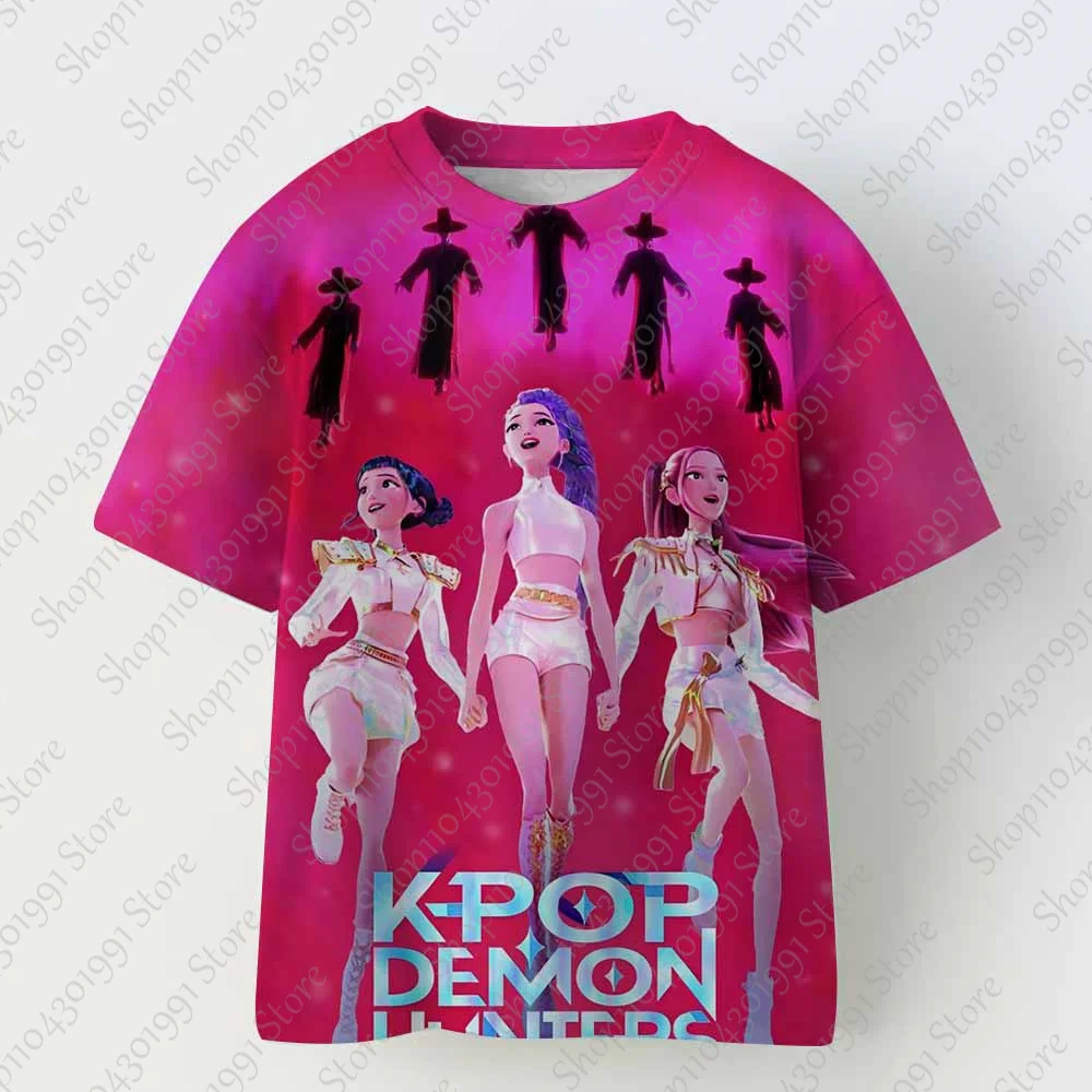 تي شيرت KPop شيطان الصيادين النمر الفتيات الفتيان تي شيرت K-Pop شيطان الصيادين ملابس الأطفال تي شيرت لطيف الكرتون طباعة المحملة القمم #2