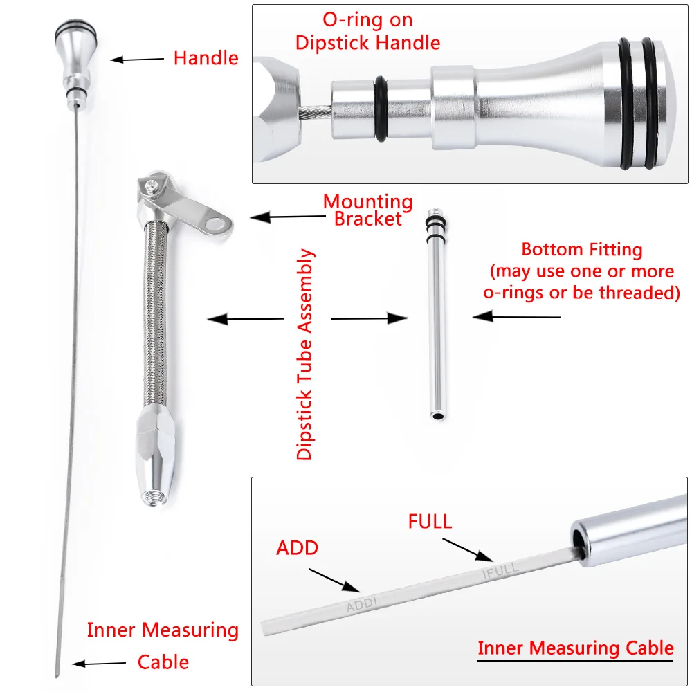 For Chevy SB 265 283 327 350 383 400 SBC Stainless Braided Firewall Flexible Dipstick Engine Oil Dipstick Car Replacement