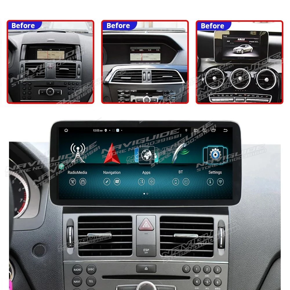 NAVIGUIDE 14.9'' Android 13 Car Radio For Mercedes C Class W204 W205 2007-2018 WiFi 4G Carplay Stereo Multimedia GPS Player BT