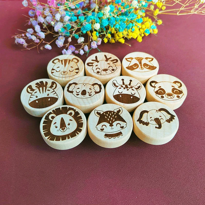 New Engraved Baby Animals Wooden Drawer Knob Boho Nursery Cabinet Pulls Nature Wood Kids Pulls Children\'s Room Furniture Handles